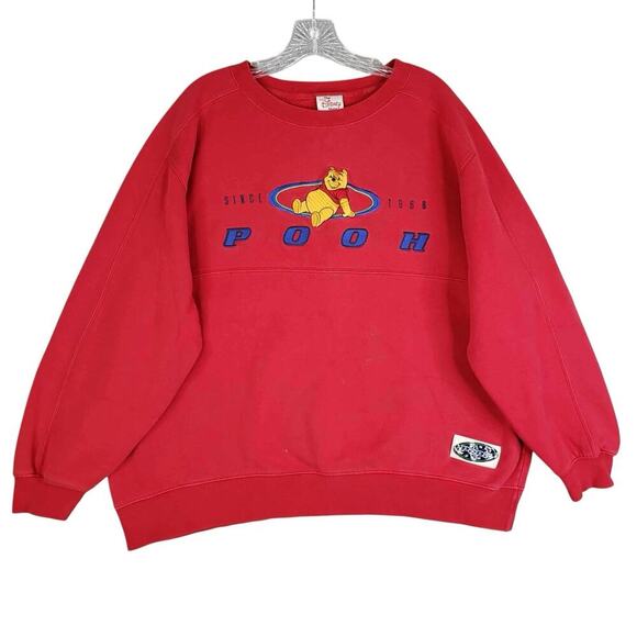 VINTAGE Winnie The Pooh The Disney Store Sweatshirt L Large Red Fleece 90s - Picture 2 of 11